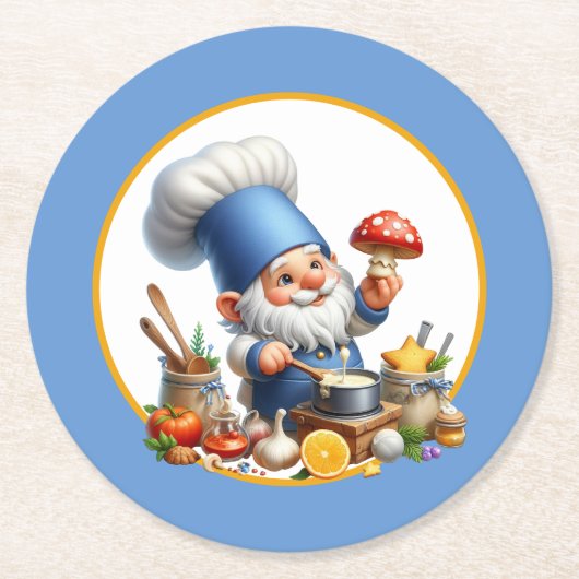 Lieve kabouter kok potluck feestje ronde kartonnen onderzetter (Voorkant)