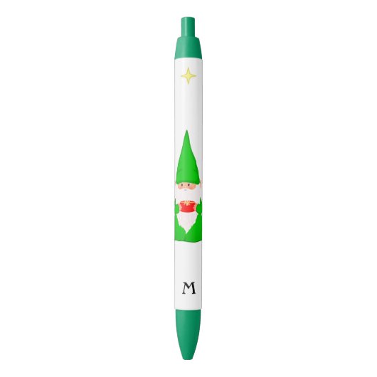 Lieve Kabouter met een Cadeau & Monogram Zwarte Inkt Pen (Voorkant Verticaal)