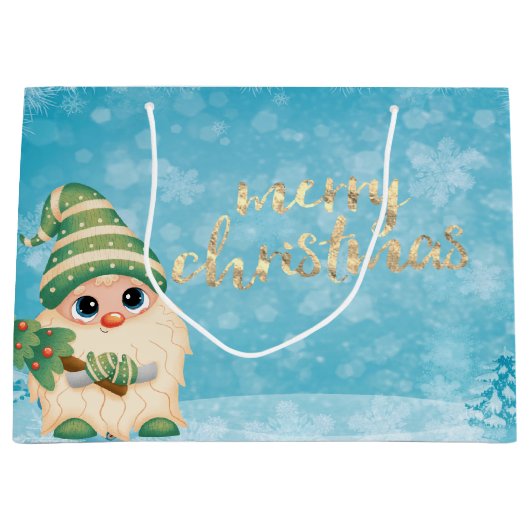 Lieve Kabouter Met Kerstboom Vakantie Groot Cadeauzakje (Voorkant)