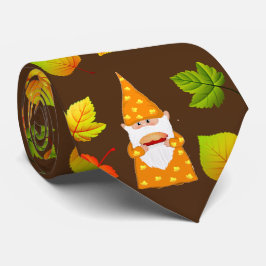 Lieve Kabouter & Mooie Herfstbladeren op Bruin Stropdas