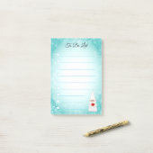 Lieve kabouter op turquoise & witte gelinieerde po post-it® notes (Op bureau)