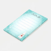 Lieve kabouter op turquoise & witte gelinieerde po post-it® notes (Schuin)