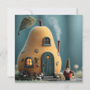 Lieve Kabouter Staat bij een Peer Feeënwoning Feestdagenkaart