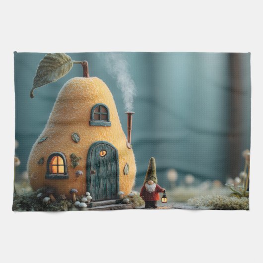 Lieve Kabouter Staat bij een Peer Feehuisje Theedoek (Horizontaal)