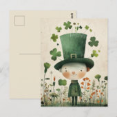 Lieve Kabouter Watercolor St. Patrick's Day Briefkaart (Voorkant / Achterkant)