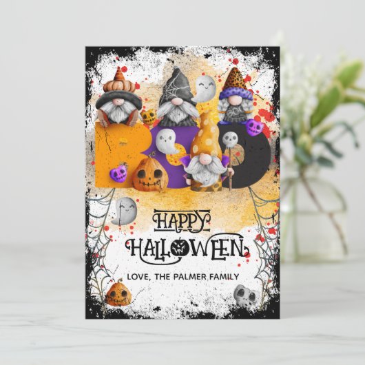 Lieve kabouters BOO Gelukkig Halloween  Feestdagenkaart (Staand voorkant)
