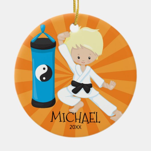 Lieve Karate Jongen Persoonlijke Kerst Ornament (Voorkant)