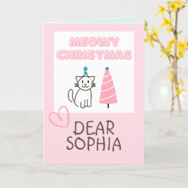 Lieve kat in een hoed en boom Happy Christmas past Kaart