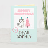 Lieve kat in een hoed en boom Happy Christmas past Kaart (Voorkant)