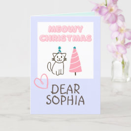 Lieve kat in een hoed en boom Happy Christmas past Kaart