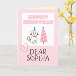 Lieve kat in een hoed en boom Happy Kerstmis paste Kaart
