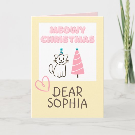 Lieve kat in een hoed en boom Kerstmis vroeger Pas Kaart (Voorkant)