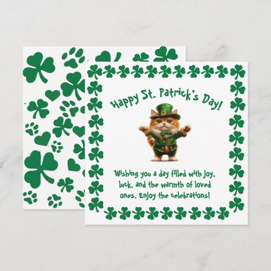 Lieve kat leprechaun St. Patrick's Day Feestdagenkaart (Voorkant / Achterkant)