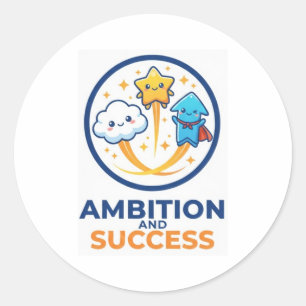 Lieve Kawaii Ambities en Succes Illustratie Ronde Sticker