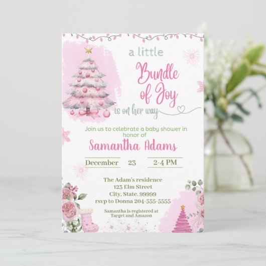 Lieve kerst-baby shower uitnodiging   (Staand voorkant)