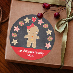 Lieve Kerst Gingerbread Meisje Koekje Krijtbord Ronde Sticker