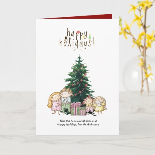 Lieve kerst handgetekende cartoon groet aangepast kaart (Gele Bloem)