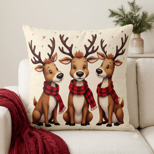 Lieve Kerst Reindeer Trio met Geruite Sjaals Kussen