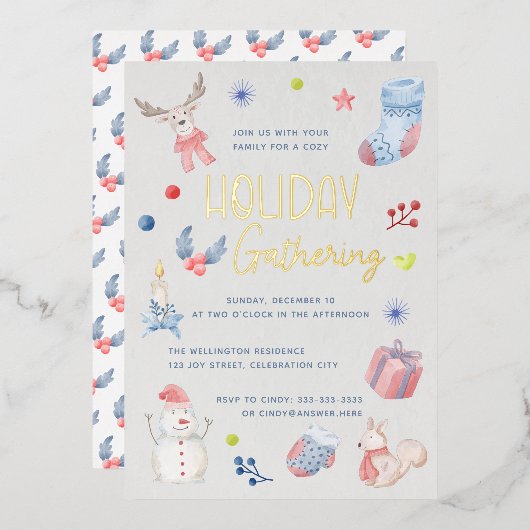 Lieve Kerst Waterverf Script Vakantiefeest Folie Uitnodiging (Voorkant / Achterkant)