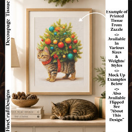 Lieve Kerstboom Kat/Kittens FN8L Decoupage Tissuepapier