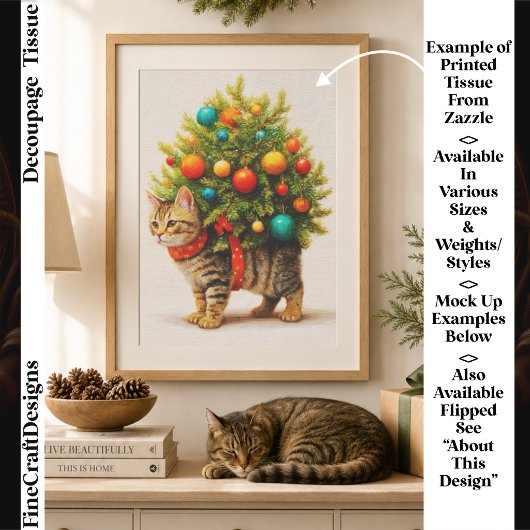 Lieve Kerstboom Kat/Kittens FN8L Decoupage Tissuepapier