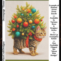 Lieve Kerstboom Kat/Kittens FN8R Decoupage Tissuepapier