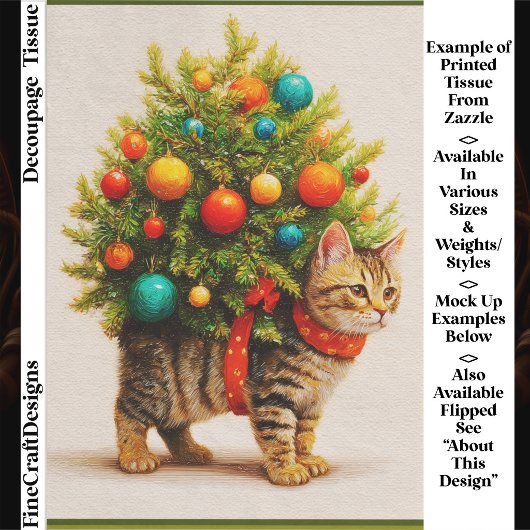 Lieve Kerstboom Kat/Kittens FN8R Decoupage Tissuepapier