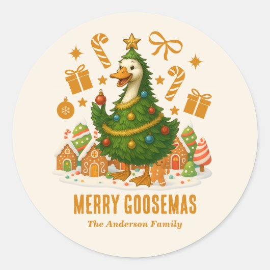 Lieve Kerstboomgans | Grappige Feestdagen Ronde Sticker (Voorkant)