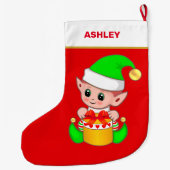 Lieve Kerstelf & Cadeau Doos op Rood Grote Kerstsok (Achterkant)