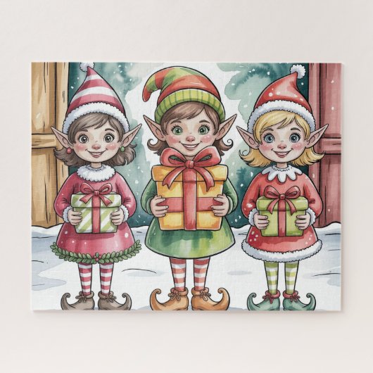 Lieve Kerstelf Met Cadeaus Legpuzzel (Horizontaal)