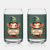 Lieve Kerstelf met vrolijk bord Groen Blikvorm Glas (Achterkant)