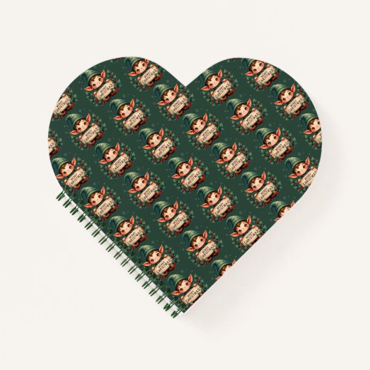 Lieve Kerstelf met vrolijk bord Groen Notitieboek (Voorkant)