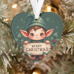 Lieve Kerstelf met vrolijk bord in het groen Ornament