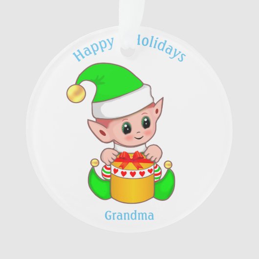 Lieve Kerstelf & Prettige Feestdagen oma Ornament (voorkant)