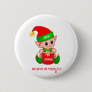 Lieve Kerstelf Ronde Button 5,7 Cm