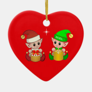 Lieve Kerstelfjes Keramisch Ornament