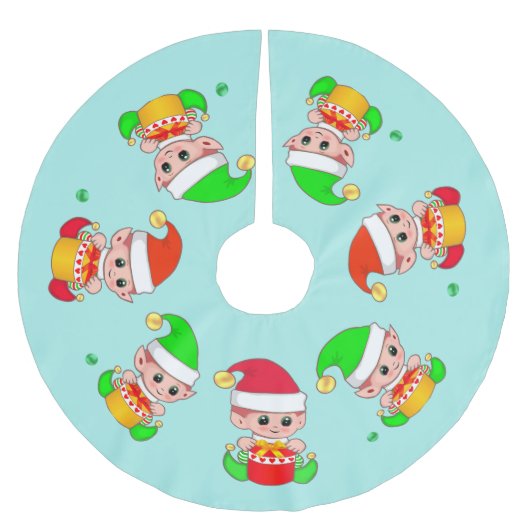 Lieve Kerstelfjes op Licht Teal Kerstboom Rok (Voorkant)