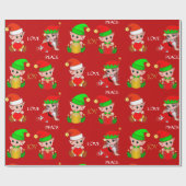 Lieve Kerstelfjes op Rood Cadeaupapier (Vlak)