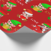 Lieve Kerstelfjes op Rood Cadeaupapier (Hoek)