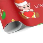 Lieve Kerstelfjes op Rood Cadeaupapier (Rol Hoek)