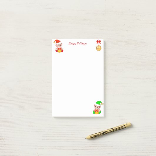 Lieve Kerstelfjes op Wit Post-it® Notes (Op bureau)