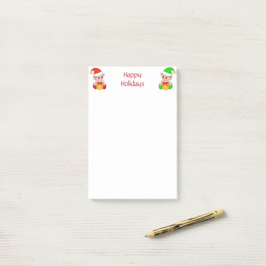 Lieve Kerstelfjes op Wit Post-it® Notes (Op bureau)