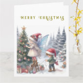 Lieve Kerstelfjes Vakantie Ansichtkaart Kaart (Gele Bloem)