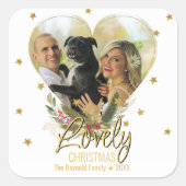 Lieve kerstfoto van Glitter Stars Heart Vierkante Sticker (Voorkant)