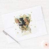 Lieve kerstfoto van Glitter Stars Heart Vierkante Sticker (Envelop)