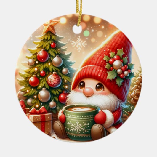 Lieve Kerstkabouter  Keramisch Ornament (Voorkant)