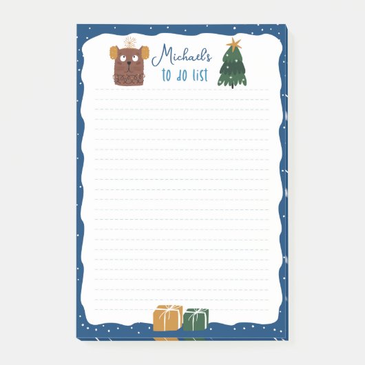 Lieve Kerstkat Blauw Aanpasbare Takenlijst Post-it® Notes (Voorkant)