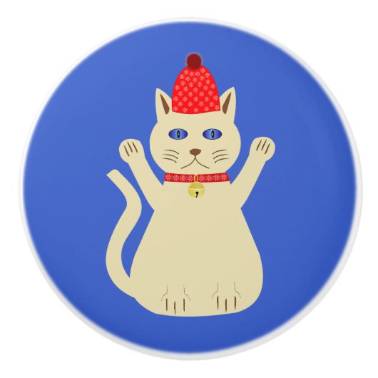Lieve Kerstkat Keramische Knop (Voorkant)