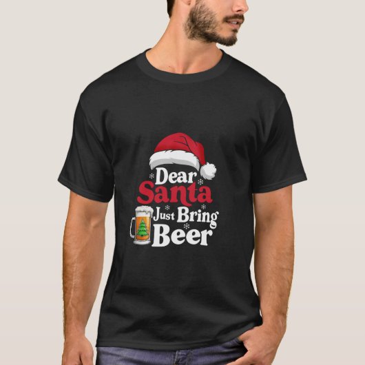 Lieve Kerstman Breng gewoon Bier Drink Santa Happy T-shirt (Voorkant)