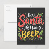 Lieve Kerstman, breng gewoon bier Santa Clause Feestdagenkaart (Voorkant / Achterkant)